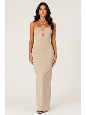 Rumer The Label Majorca Bandeau Maxi Dress Sand Size Medium (2) NWT
